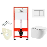 Унитаз с инсталляцией WellWant Aura WWU01121WK + Tece Base 9400413 с сиденьем Микролифт и Белой клавишей смыва