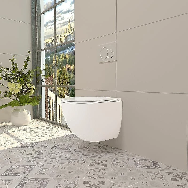 Унитаз с инсталляцией WellWant Aura WWU01121WK + Tece Base 9400413 с сиденьем Микролифт и Белой клавишей смыва