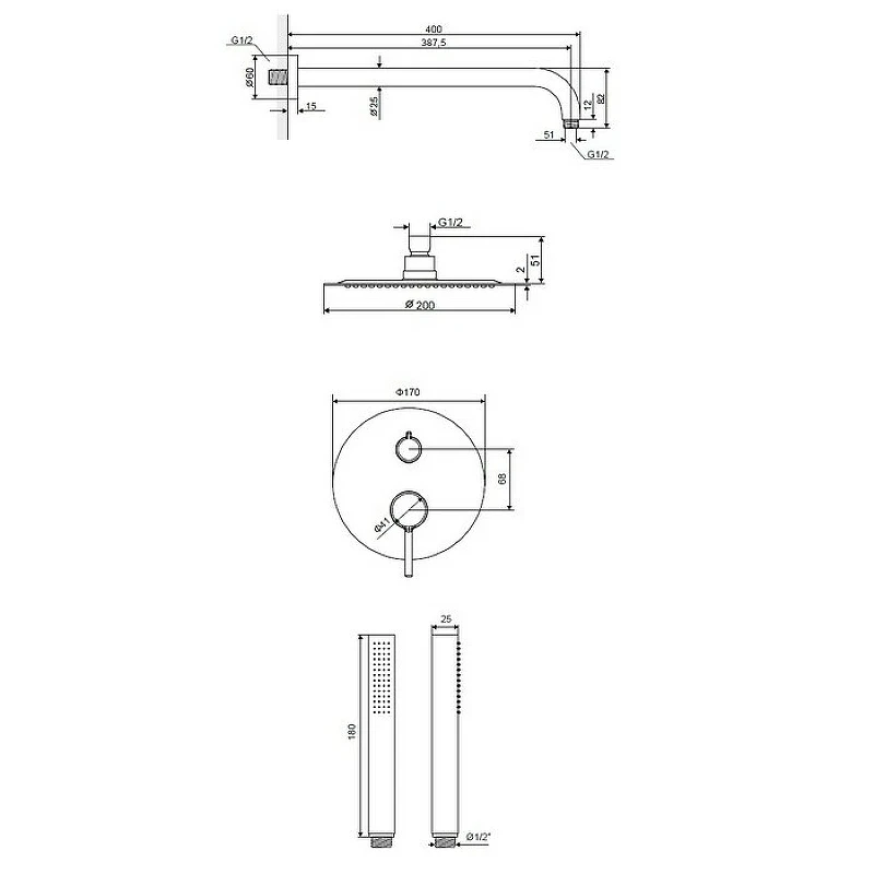 Душевая система Excellent Pi Arex AREX.SET.1245WH Белая латунь встраиваемый