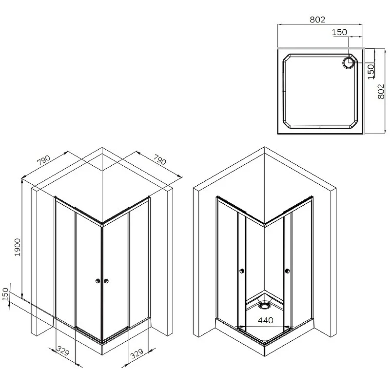 Душевой уголок AM.PM X-Joy 80х80 W94G-403-8080-МТ1К профиль Хром матовый стекло прозрачное