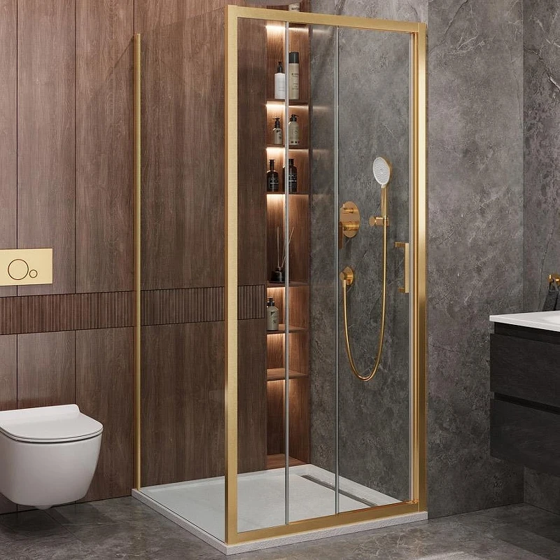 Душевой уголок Cezares Molveno 90x90 MOLVENO-AF-31-90-C-BORO-IV профиль Брашированное золото стекло прозрачное