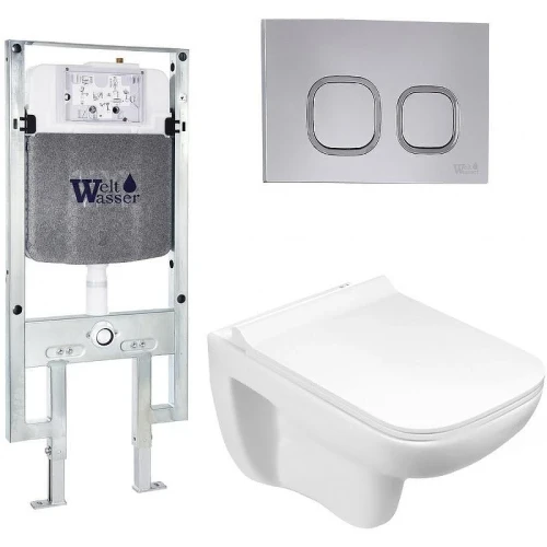 Комплект унитаза с инсталляцией WeltWasser AMBERG 497 ST + KEHLBACH 004 GL-WT + AMBERG RD-CR 10000006716 цвет Белый глянцевый с сиденьем Микролифт и клавишей смыва цвет Хром