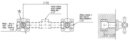 Смеситель для душа Rav Slezak Morava retro MK583Z Золото латунь встраиваемый