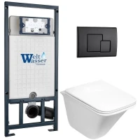 Комплект унитаза с инсталляцией WeltWasser MARBERG 507 + ROTBACH 004 GL-WT + MAR 507 SE MT-BL 10000010981 цвет Белый глянцевый с сиденьем Микролифт и клавишей смыва цвет Черный матовый