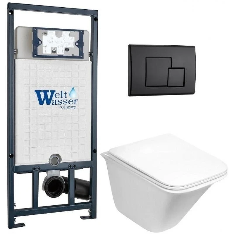 Комплект унитаза с инсталляцией WeltWasser MARBERG 507 + ROTBACH 004 GL-WT + MAR 507 SE MT-BL 10000010981 цвет Белый глянцевый с сиденьем Микролифт и клавишей смыва цвет Черный матовый