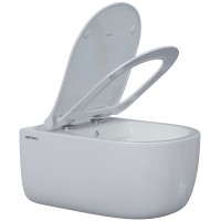 Комплект унитаза Berges Ego XL Rimless с инсталляцией Atom 043360 с сиденьем Микролифт и Черной SoftTouch  клавишей смыва фарфор подвесной