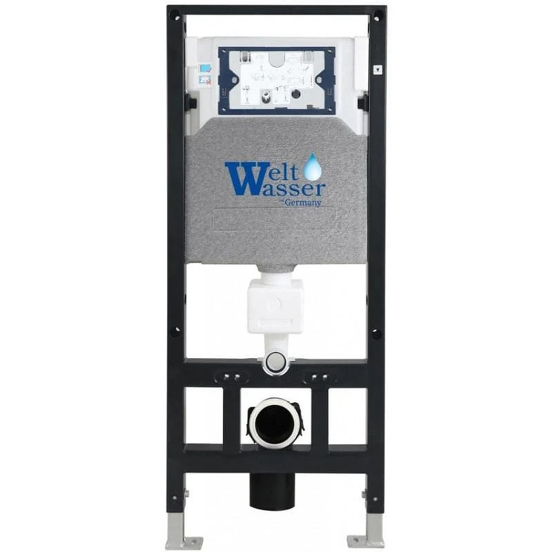 Комплект унитаза с инсталляцией WeltWasser AMBERG 506 + SALZBACH 043 GL-WT + AMBERG RD-BL 10000011499 цвет Белый глянцевый с сиденьем Микролифт и клавишей смыва цвет Черный