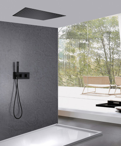 Душевая система Abber Daheim AF8255B с термостатом Черная матовая латунь встраиваемый