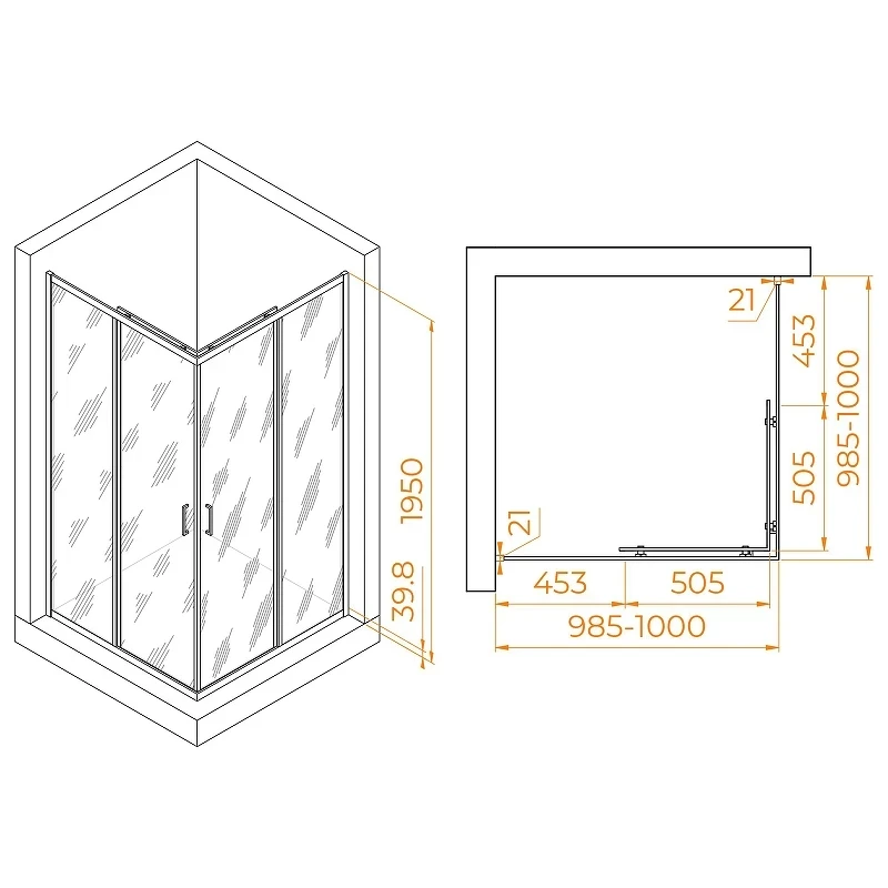Душевой уголок RGW Passage 100x100 350803000-14 профиль цвет Черный стекло прозрачное
