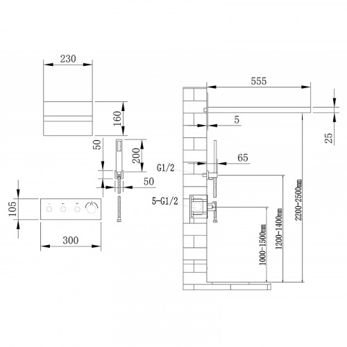 Душевая система Abber Rund AF8752NG с термостатом Никель латунь встраиваемый