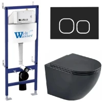 Комплект унитаза с инсталляцией WeltWasser BAMBERG 460 + MERZBACH 043 MT-BL + BAMBERG BL 10000012901 цвет Черный матовый с сиденьем Микролифт и клавишей смыва цвет Черный