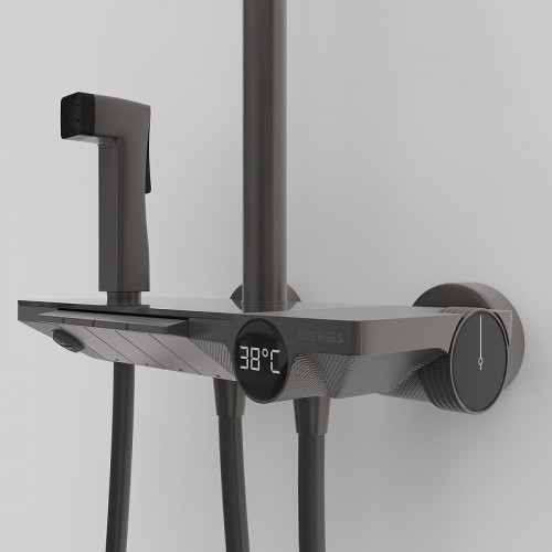 Душевая система Berges Pulsar 075013 с термостатом Оружейная сталь латунь на стену