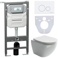 Комплект унитаза с инсталляцией Ceramicanova Metropol CN4002_1001W_1000 с сиденьем Микролифт и Белой клавишей смыва фарфор подвесной