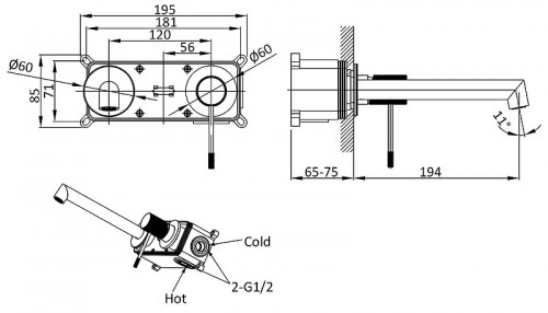 Смеситель для раковины Vincea Desire VBFW-1D1GM Вороненая сталь латунь встраиваемый