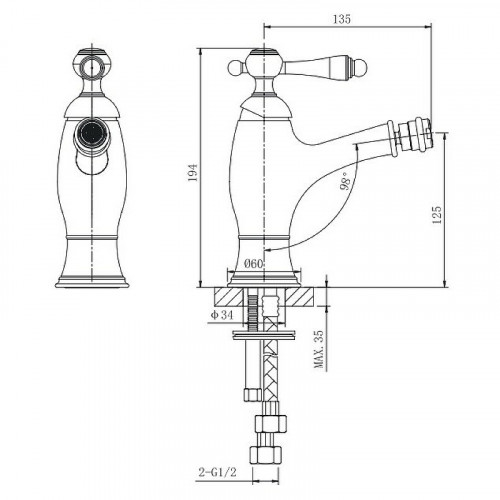 Смеситель для биде Caprigo Fonte 12-533-crm Хром латунь