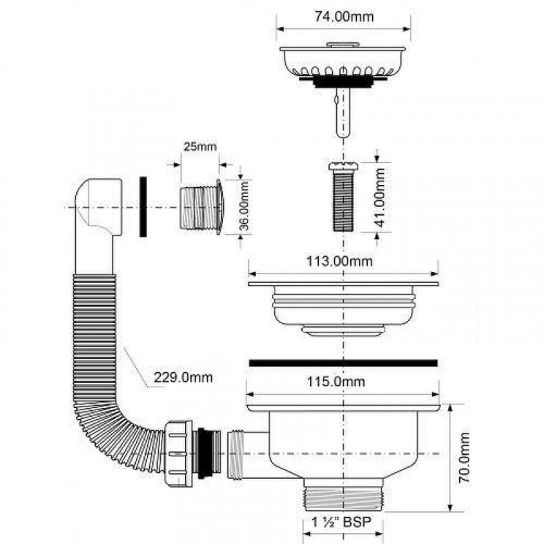 Слив-перелив для кухонной мойки McAlpine OF2-113S-MLB цвет Белый Хром