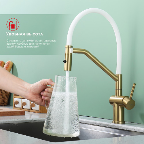 Смеситель для кухни Raglo R86.41.03 Золото матовое Белый латунь