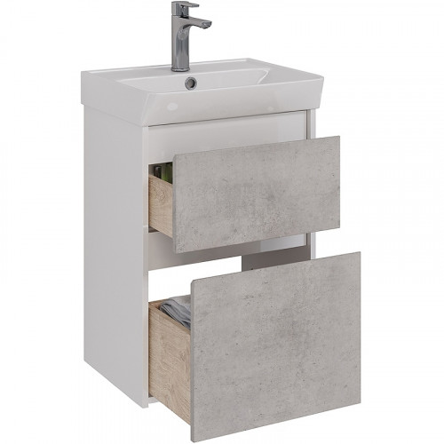 Тумба под раковину Lemark Combi 50 LM03C50T-Beton подвесная Бетон Белый глянец МДФ / ЛДСП