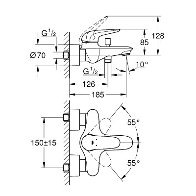 Смеситель для ванны Grohe Eurostyle Solid 23726003 Хром латунь на стену