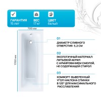 Акриловая ванна AM.PM Gem 170х70 W90A-170-070W-A1 без гидромассажа