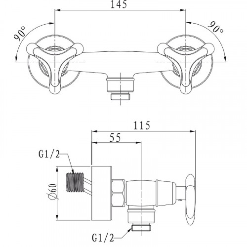 Смеситель для душа Kaiser Trio 57077 Хром латунь на стену