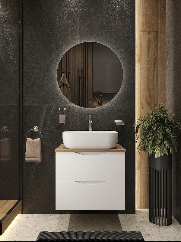 Тумба c раковиной Bond Cube 60 T99605-S61500 подвесная цвет Белый матовый Дуб