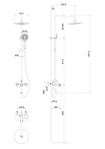 Душевая система Wonzon &amp; Woghand Click WW-N3S962-BG цвет Брашированное золото