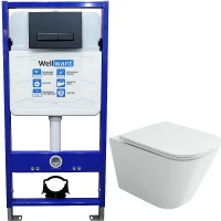 Комплект унитаза Ceramicanova Union CN4009T с инсталляцией WellWant Standart 50 WWISI111BB с сиденьем Микролифт и Черной матовой клавишей смыва фарфор подвесной