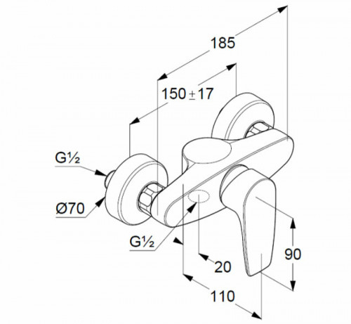 Смеситель для душа Kludi Pure Solid 348410575 Хром латунь на стену