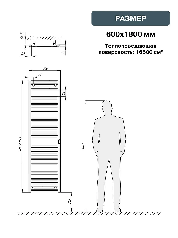 Электрический полотенцесушитель Rifar D-line 1800х600 DL-180-60-W цвет Белый