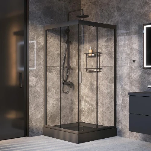 Комплект душевого уголка с душевой системой и аксессуарами AM.PM Gem 90x90 WK90EO профиль Черный матовый стекло прозрачное