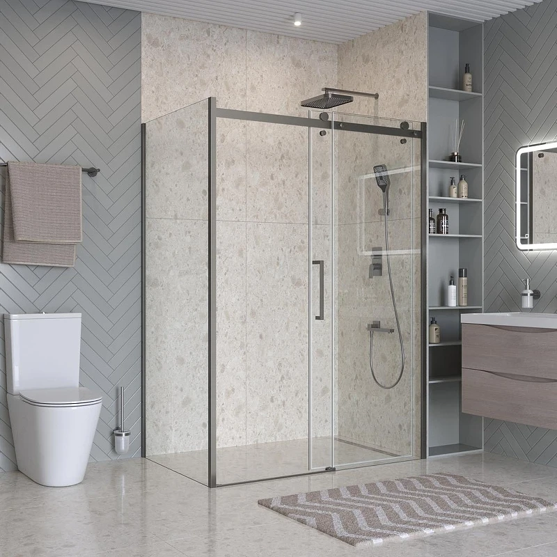 Душевой уголок BelBagno Marino 2 150x80 MARINO-2-AH-1-150/80-C-GM профиль Оружейная сталь стекло прозрачное