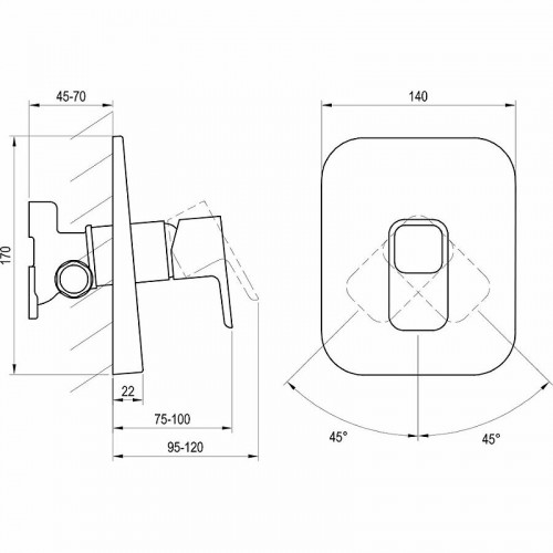 Смеситель для душа Ravak 10° TD 066.00 X070071 Хром латунь встраиваемый