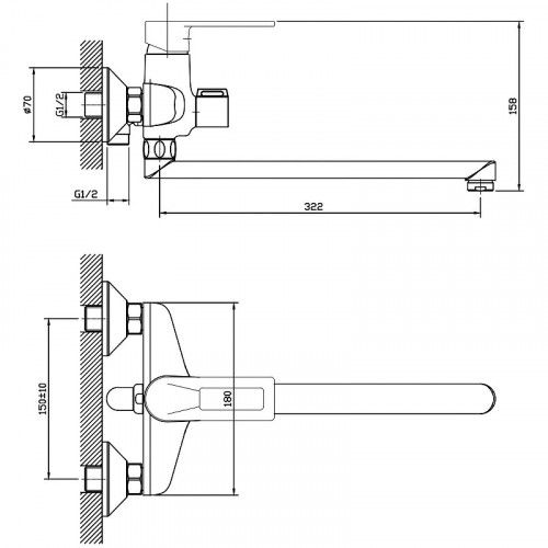 Смеситель для ванны ESKO Belgrade BD 31 универсальный Хром латунь на стену