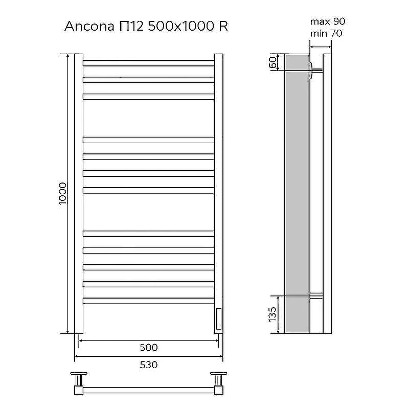 Электрический полотенцесушитель Azario Ancona 500x1000 П12 AZ71850B диммер справа Черный
