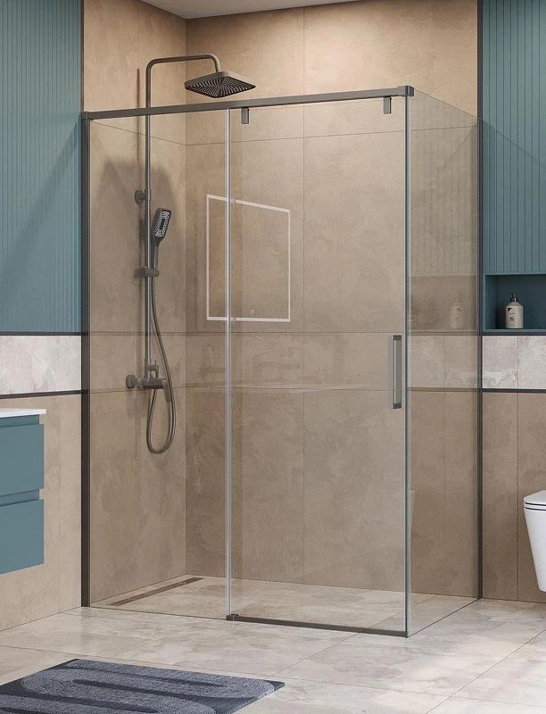Душевой уголок BelBagno Soft Close-1 150x100 SOFT_CLOSE-1-AH-1-150/100-C-GM профиль Оружейная сталь стекло прозрачное