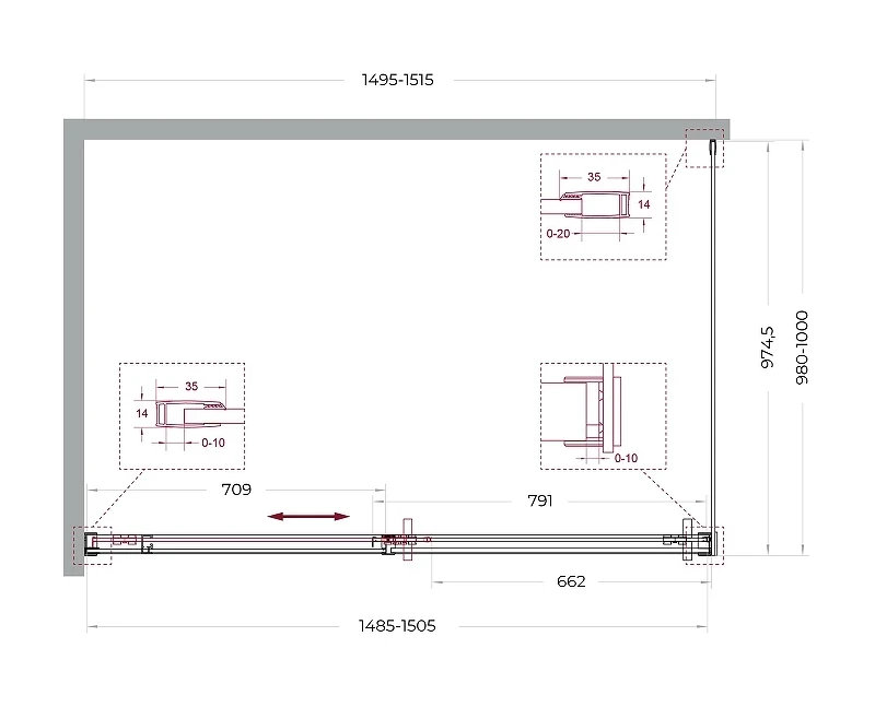 Душевой уголок BelBagno Soft Close-1 150x100 SOFT_CLOSE-1-AH-1-150/100-C-GM профиль Оружейная сталь стекло прозрачное