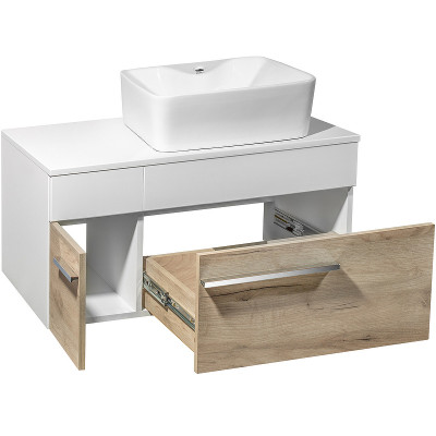 Тумба под раковину Runo Вудлайн 85 00-00001344 подвесная Белая Крафтовый дуб МДФ / ЛДСП