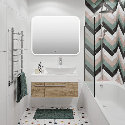 Тумба под раковину Runo Вудлайн 85 00-00001344 подвесная Белая Крафтовый дуб МДФ / ЛДСП