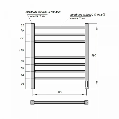 Электрический полотенцесушитель Point Вега PN71856B П7 500x590 диммер справа Черный