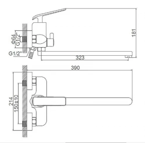 Смеситель для ванны Accoona H123 A71123 универсальный Хром