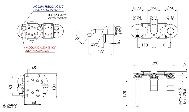 Смеситель для ванны Remer Metrica MC54D3PDO цвет Золото глянцевое