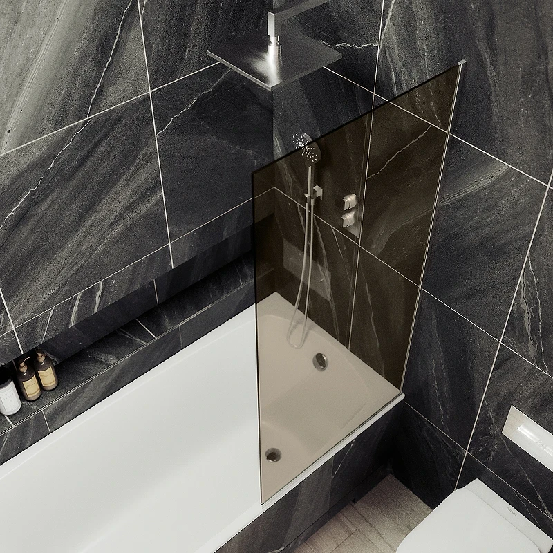 Шторка на ванну Maybah Glass MGV-69-5у 700x1400 в узком профиле Хром матовый стекло бронзовое