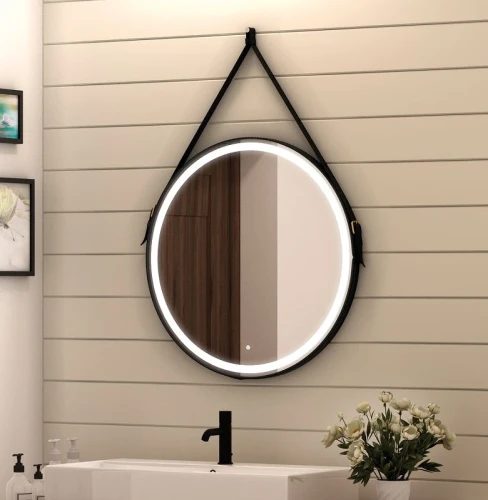 Зеркало Art&Max Milan AM-Mil-650-DS-F-Nero с подсветкой с сенсорным выключателем Черное стекло
