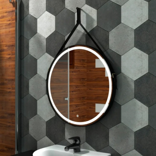 Зеркало Art&amp;Max Milan AM-Mil-650-DS-F-Nero с подсветкой с сенсорным выключателем Черное стекло