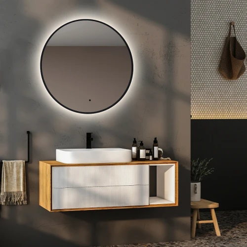 Зеркало Abber Mond 100 AG6204SCGL-1.0 с подсветкой Золото с бесконтактным выключателем и диммером стекло