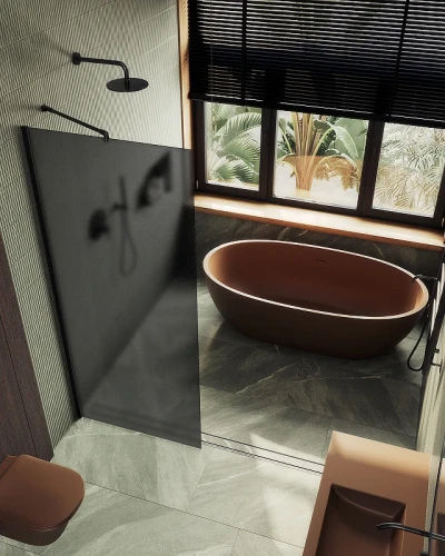 Душевая перегородка Maybah Glass MGD-704-6ш 690x1950 в широком профиле Черный стекло графитовое матовое