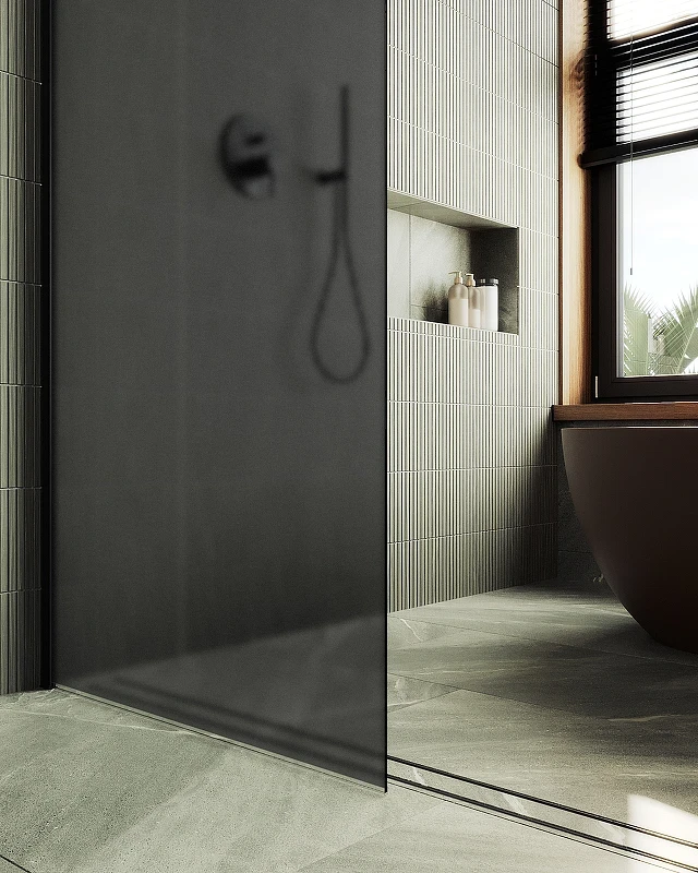 Душевая перегородка Maybah Glass MGD-704-6ш 690x1950 в широком профиле Черный стекло графитовое матовое