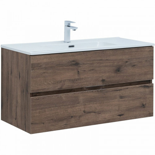 Тумба под раковину Aquanet Алвита New 100 334188 подвесная Дуб веллингтон табак МДФ / ЛДСП