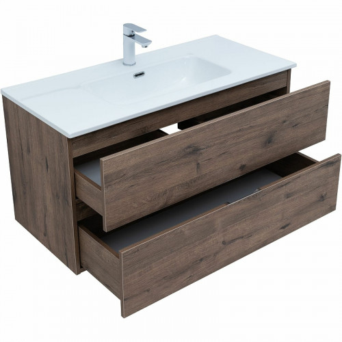 Тумба под раковину Aquanet Алвита New 100 334188 подвесная Дуб веллингтон табак МДФ / ЛДСП